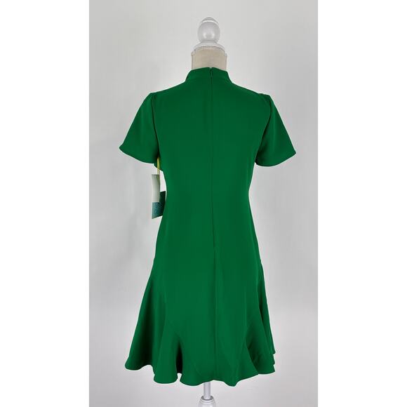 CeCe Womens A Line Short Sleeve Bow Neck Ruffle Hem Dress Size 0 Lush Green New - Picture 5 of 10